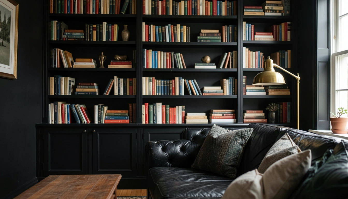 13 Dark Black Library Living Room Ideas That Feel Bold